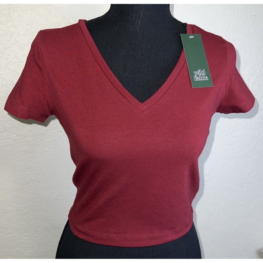 Wild Fable Women’s Short Sleeve Cropped T-Shirt Size M Berry Marron NWT